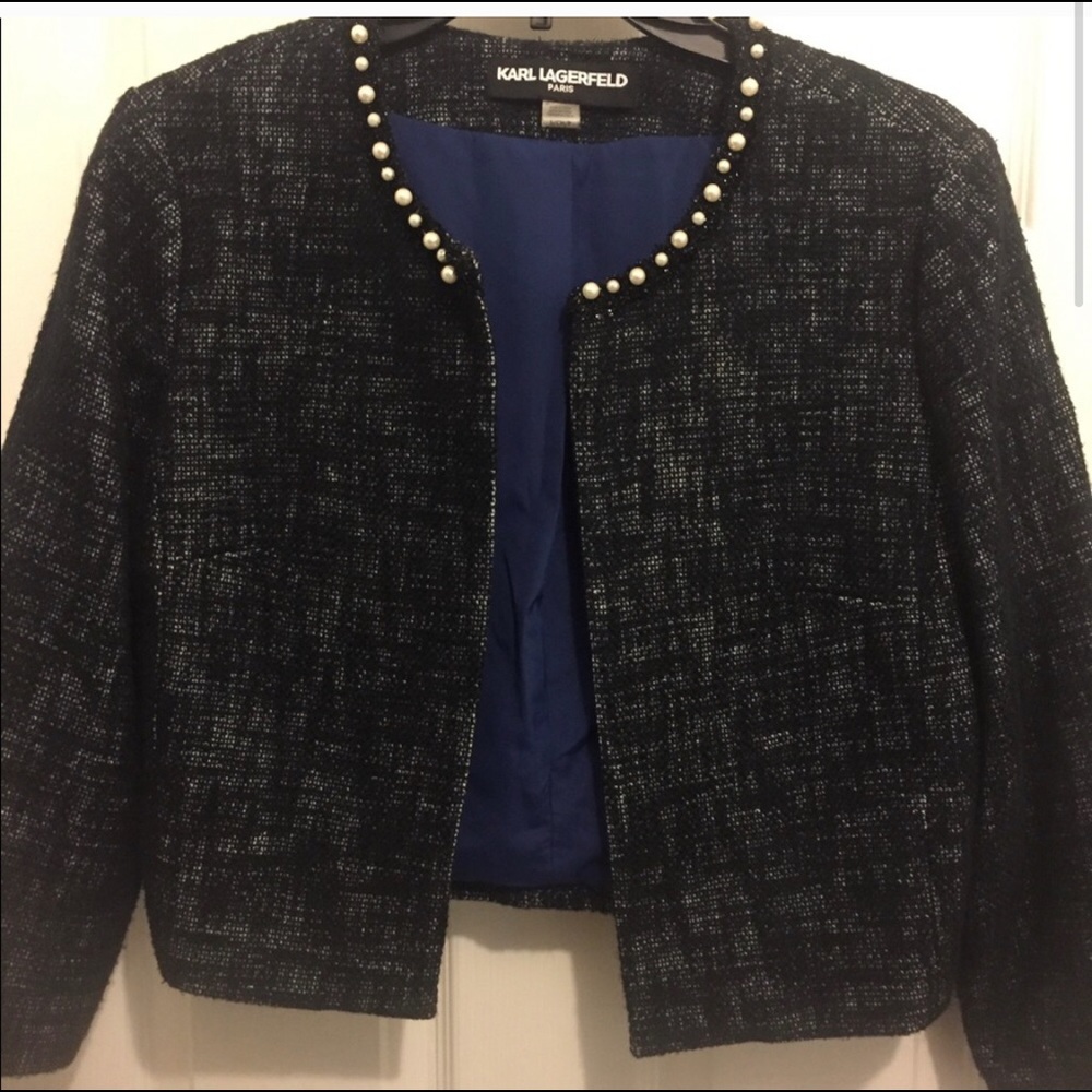Karl Lagerfeld black jacket w/ beaded neck
